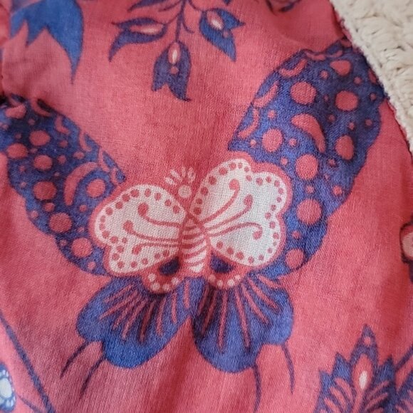 MAEVE | ANTHRO Abella Pink Blue Butterfly Crochet Pintuck Boho Cottage Top 4 - Picture 4 of 9
